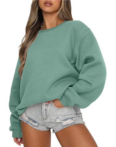 Tomwell Damen Oversized Sweatshirt Los Angeles Pullover ohne Kapuze Teenager Mädchen Rundhals Pulli Herbst Winter Fleecepullover D Grün M von Tomwell