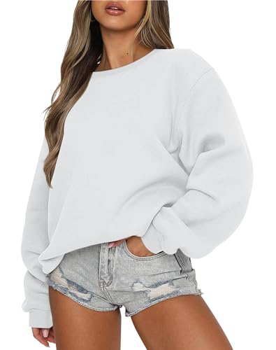 Tomwell Damen Oversized Sweatshirt Los Angeles Pullover ohne Kapuze Teenager Mädchen Rundhals Pulli Herbst Winter Fleecepullover D Weiß S von Tomwell
