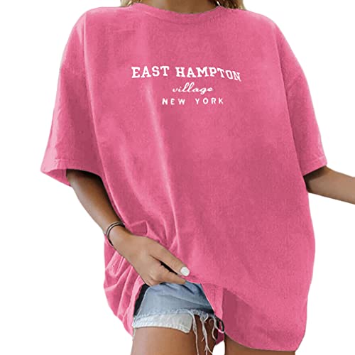 Tomwell Damen Oversized T-Shirt Sommer Kurzarm Grafikdruck Tunika Lose Rundhals Buchstaben Longshirt Frauen Sport Oberteile Lustig Streetwear Teenager Mädchen Lang Top Y7 Rosa S von Tomwell