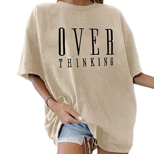 Tomwell Damen Oversized T-Shirt Sommer Kurzarm Grafikdruck Tunika Lose Rundhals Buchstaben Longshirt Frauen Sport Oberteile Lustig Streetwear Teenager Mädchen Tops Lang Z2 Aprikose M von Tomwell