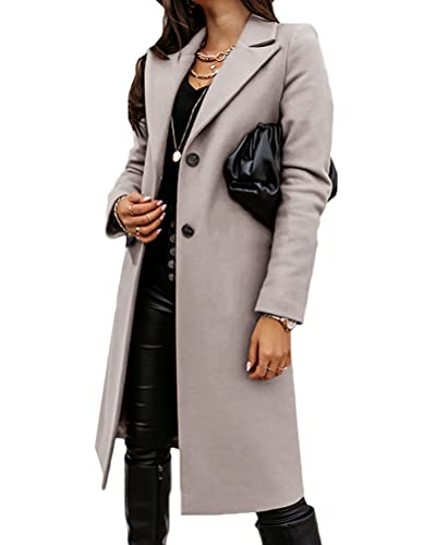 Tomwell Damen Plüsch Solide Elegante Mantel Schlanke Knöpfe Langer Mantel Oberbekleidung Jacke Trenchcoat Mantel C Grau S von Tomwell