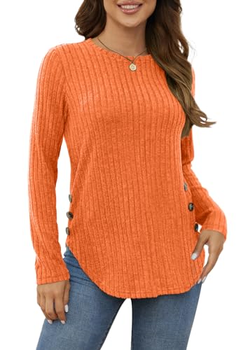 Tomwell Damen Pullover Rundhals Langarmshirt Freizeit Sweatshirt Elegant Herbst Winter Gebogener Saum Strickpullover A Orange XXL von Tomwell