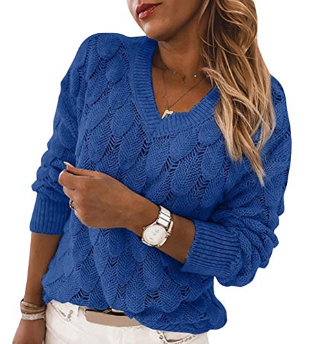 Tomwell Damen Pullover Strickpullover V Auschnitt Sweatshirt Gestreift Hoodie Pulli Herbst Oberteile Tops Grün 3XL Blau XL von Tomwell