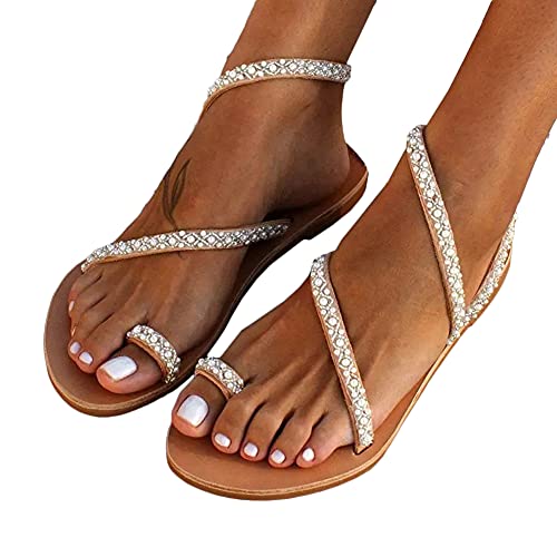 Tomwell Damen Sandalen Riemchen Flache Sandalen Böhmen Strandsandalen Elegante Lace Spitze Blumen Sommerschuhe Freizeit Vintage Zehe Ring Gladiator Römische Schuhe Zehentrenner Komfortable von Tomwell