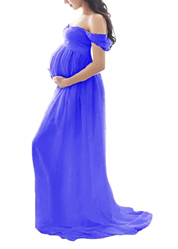 Tomwell Damen Schwangerschaftskleid Split Bodenlanges Kleid Einfarbig Elegant Fotoshooting Umstandskleider Maternity Chiffonkleid Maxi Schwangere Fotografie Kleid A Dunkelblau XL von Tomwell