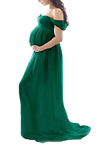 Tomwell Damen Schwangerschaftskleid Split Bodenlanges Kleid Einfarbig Elegant Fotoshooting Umstandskleider Maternity Chiffonkleid Maxi Schwangere Fotografie Kleid A Grün L von Tomwell