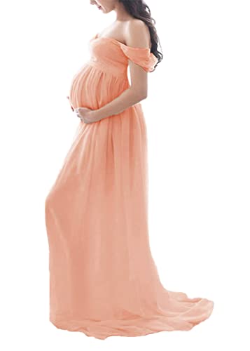 Tomwell Damen Schwangerschaftskleid Split Bodenlanges Kleid Einfarbig Elegant Fotoshooting Umstandskleider Maternity Chiffonkleid Maxi Schwangere Fotografie Kleid A Orange M von Tomwell