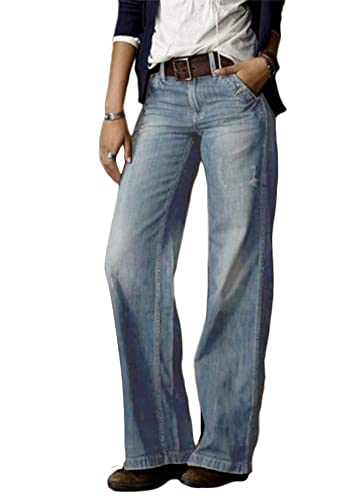 Tomwell Damen Skinny High Waist Jeans Stretch Jeanshose Elegant Röhrenjeans Frauen Risse Ripped Lang Eng Denim Hose Destroyed Jeggings A Blau L von Tomwell