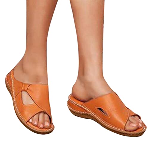 Tomwell Damen Slippers Freizeit Sandalen mit Absatz Plateau Pantoletten Leder Sommer Hausschuhe Sandalen Open Toe Schlappen Sommerschuhe Leicht Bequem Strandsandalen A Braun 37 EU von Tomwell