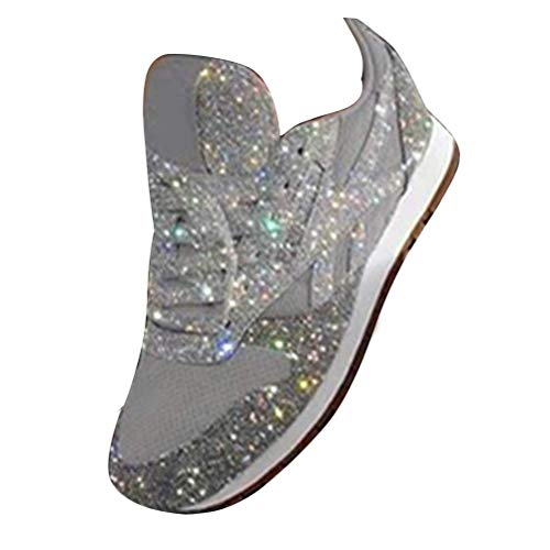 Tomwell Damen Sneaker Pailletten Glitzer Flach Schuhe Freizeit Schnürer Sportschuhe Glänzende Schuhe Laufschuhe Sneaker Silber 37 EU von Tomwell