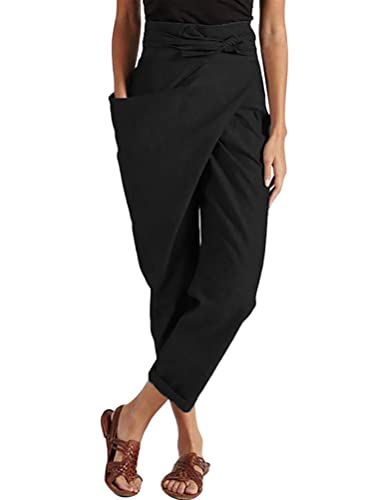 Tomwell Damen Sommerhose 7/8 Jogginghose Elegant Haremshose Baggy Mit Taschen Pumphose Einfarbig Leichte Yoga Freizeithose Strand Hose A Schwarz L von Tomwell