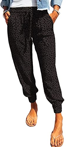 Tomwell Damen Sommerhose Lange Haremshose, Lose Pant Freizeithose Bedruckte Strandhosen Leicht Loose Fit Sweathose Straight Bein Hose Stoffhose Hofhosen Harems Hose A Schwarz L von Tomwell