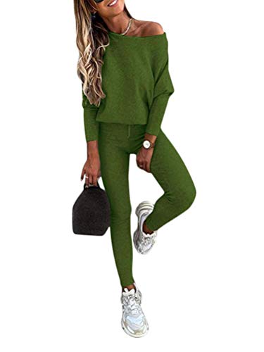 Tomwell Damen Sportanzug Traingsanzug Jogginganzug Frauen 2 Teilig Freizeitanzug Set Mode 2 Stück Set aus Sweatshirt mit Jogginghose Bequem Freizeitanzug Z Armeegrün S von Tomwell