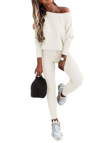 Tomwell Damen Sportanzug Traingsanzug Jogginganzug Frauen 2 Teilig Freizeitanzug Set Mode 2 Stück Set aus Sweatshirt mit Jogginghose Bequem Freizeitanzug Z Beige M von Tomwell