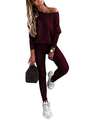 Tomwell Damen Sportanzug Traingsanzug Jogginganzug Frauen 2 Teilig Freizeitanzug Set Mode 2 Stück Set aus Sweatshirt mit Jogginghose Bequem Freizeitanzug Z Weinrot S von Tomwell