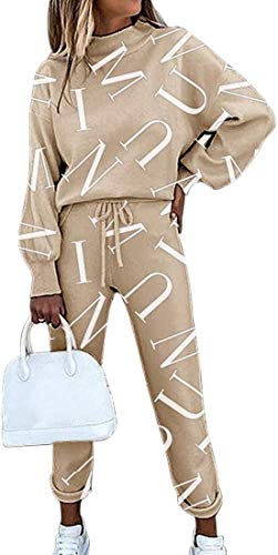 Tomwell Damen Sportanzug Trainingsanzug Mode 2 Stück Set Rollkragen Sweatshirt mit Jogginghose Bequem Jogginganzug Freizeitanzug (M, Z3 Khaki) von Tomwell