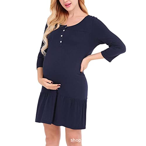 Tomwell Damen Stillnachthemd Ärmellos Geburtskleid Umstandskleid Stillpyjama Umstandsnachthemd Kurz Sommer Stillkleid A Blau XL von Tomwell