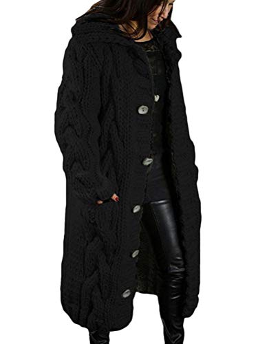 Tomwell Damen Strickjacke Lang Cardigan Strickmantel Herbst Winter Übergangsjacke Strick Pullover Pulli Sweater Outwear Grobstrick Wintermäntel Hooded Cape Gestrickt Schwarz L von Tomwell