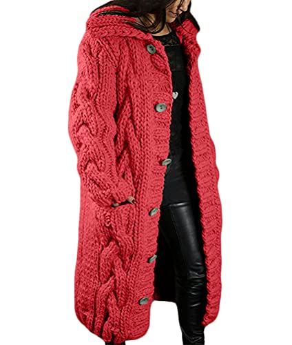 Tomwell Damen Strickjacke Lang Cardigan Übergangsjacke Strick Pullover Strickmantel Herbst Winter Grobstrick Wintermäntel Pulli Sweater Outwear Cape Gestrickt Orange L von Tomwell