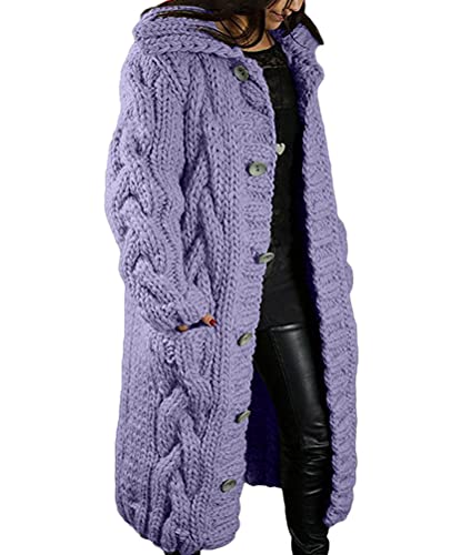 Tomwell Damen Strickjacke Lang Cardigan Übergangsjacke Strick Pullover Strickmantel Herbst Winter Grobstrick Wintermäntel Pulli Sweater Outwear Cape Gestrickt Violett L von Tomwell