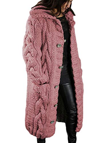 Tomwell Damen Strickjacke Lang Cardigan Übergangsjacke Strick Pullover Strickmantel Herbst Winter Grobstrick Wintermäntel Pulli Sweater Outwear Hooded Cape Gestrickt Rosa L von Tomwell