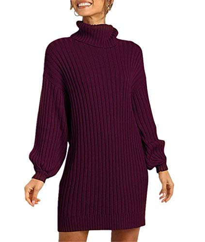 Tomwell Damen Strickkleid Elegante Pulloverkleid Mit Zopfmuster A-Linie Langärmeliges Kleid Strickpullover Winter Fuchsie L von Tomwell