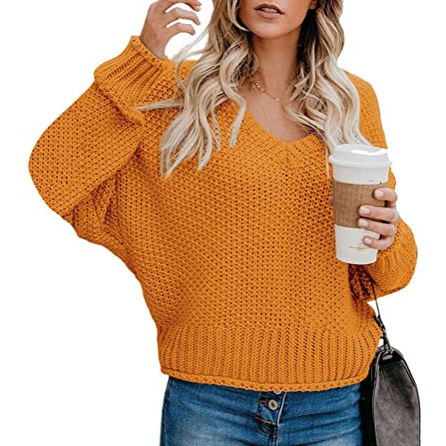 Tomwell Damen Strickpullover Casual Herbst Winter Sweater Langarm Lose Pulli Jumper Sweatshirt Strickpulli Pullover Rollkragenpullover Streifenpullover A Gelb 42 von Tomwell