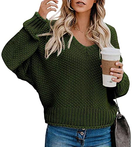 Tomwell Damen Strickpullover Casual Herbst Winter Sweater Langarm Lose Pulli Jumper Sweatshirt Strickpulli Pullover Rollkragenpullover Streifenpullover A Grün 38 von Tomwell