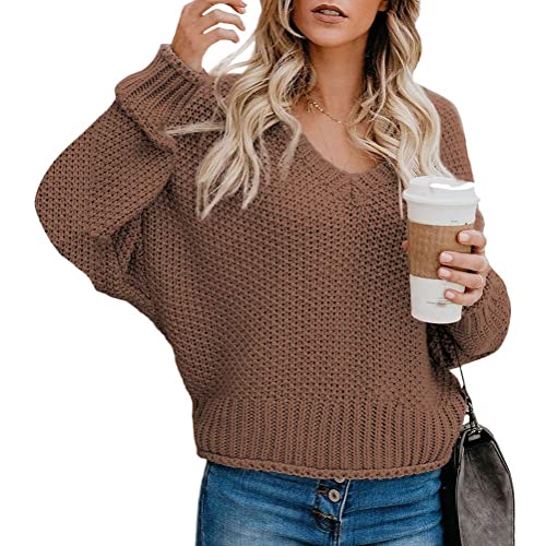 Tomwell Damen Strickpullover Farbblock Pullover Casual Winter Sweater Sweatshirt Winter Bluse Streifenpullover A Braun 38 von Tomwell