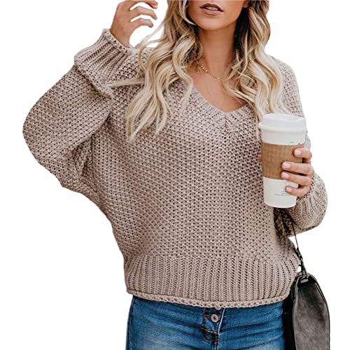 Tomwell Damen Strickpullover Farbblock Pullover Casual Winter Sweater Sweatshirt Winter Bluse Streifenpullover A Khaki 42 von Tomwell