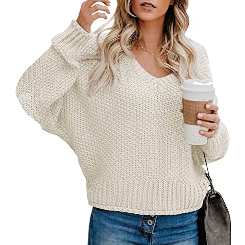 Tomwell Damen Strickpullover Farbblock Pullover Casual Winter Sweater Sweatshirt Winter Bluse Streifenpullover A Weiß 38 von Tomwell