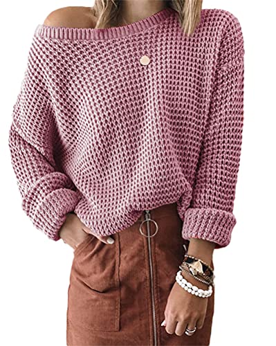 Tomwell Damen Strickpullover Langarm Elegant V-Ausschnitt Pulli Loose Oversize Einfarbig Pullover Stricken Oberteil Strickpulli Pullover A Violett M von Tomwell