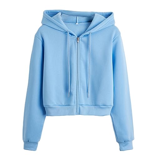 Tomwell Damen Sweatjacke Bauchfrei Kapuzenpullover Kurz Hoodie Sweatshirt Crop Pullover Kapuzenjacke Cropped Jacke mit Kordel und Zip Teenager Mädchen Sportbekleidung B Blau XS von Tomwell