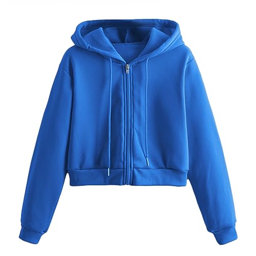 Tomwell Damen Sweatjacke Bauchfrei Kapuzenpullover Kurz Hoodie Sweatshirt Crop Pullover Kapuzenjacke Cropped Jacke mit Kordel und Zip Teenager Mädchen Sportbekleidung B Dunkelblau M von Tomwell