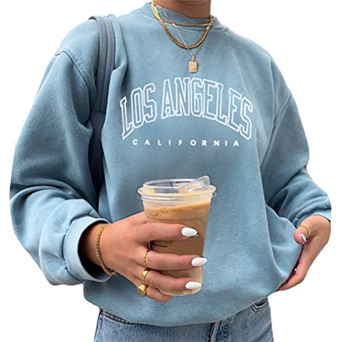 Tomwell Damen Sweatshirt Buchstaben Druck Langarm Pullover mit Stehkragen Warm Pulli Oversized Casual Bequem Teenager Mädchen Sportbekleidung A Blau M von Tomwell