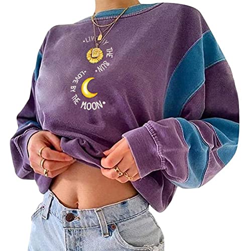 Tomwell Damen Sweatshirt Buchstaben Druck Langarm Rundhals Pullover Bauchfrei Warm Pulli Oversized Casual Bequem Teenager Mädchen Hoodie Sportbekleidung A Gelb XS von Tomwell