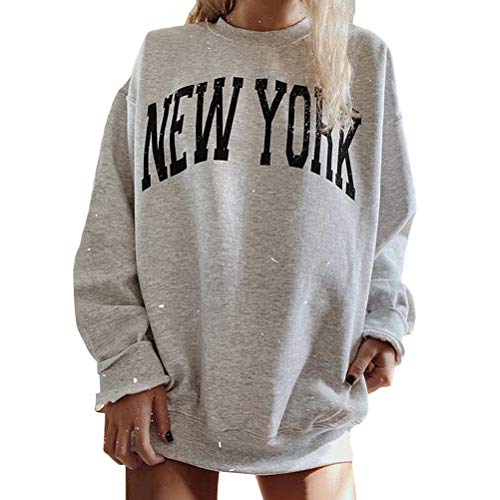 Tomwell Damen Sweatshirt Buchstaben Druck Langarm Rundhals Pullover Bauchfrei Warm Pulli Oversized Casual Bequem Teenager Mädchen Hoodie Sportbekleidung Mit Taschen D Grau M von Tomwell