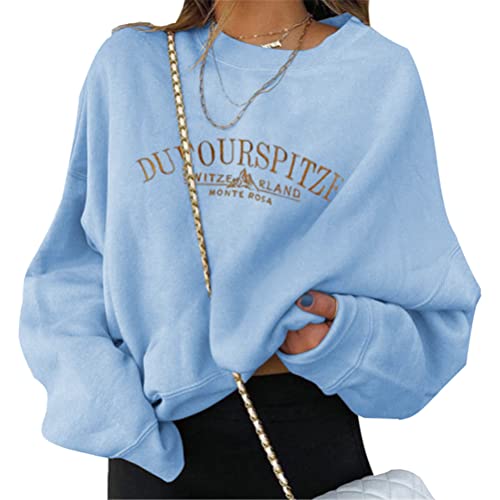 Tomwell Damen Sweatshirt Buchstaben Druck Langarm Rundhals Pullover Bauchfrei Warm Pulli Oversized Casual Bequem Teenager Mädchen Hoodie Sportbekleidung J Blau S von Tomwell