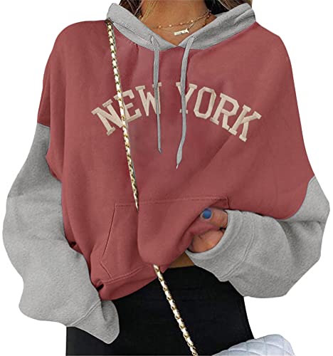 Tomwell Damen Sweatshirt Buchstaben Druck Langarm Rundhals Pullover Bauchfrei Warm Pulli Oversized Casual Bequem Teenager Mädchen Hoodie Sportbekleidung Mit Taschen B Braun L von Tomwell