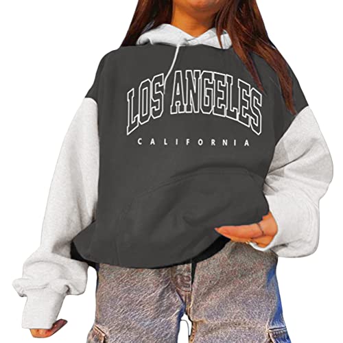 Tomwell Damen Sweatshirt Buchstaben Druck Langarm Rundhals Pullover Bauchfrei Warm Pulli Oversized Casual Bequem Teenager Mädchen Hoodie Sportbekleidung Mit Taschen B2 Dunkelgrau L von Tomwell