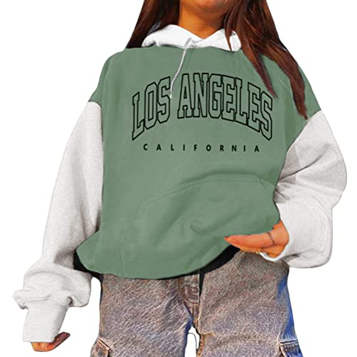 Tomwell Damen Sweatshirt Buchstaben Druck Langarm Rundhals Pullover Bauchfrei Warm Pulli Oversized Casual Bequem Teenager Mädchen Hoodie Sportbekleidung Mit Taschen B2 Grün S von Tomwell