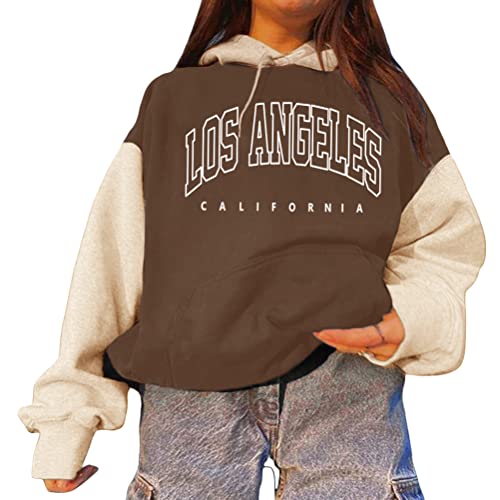 Tomwell Damen Sweatshirt Buchstaben Druck Langarm Rundhals Pullover Bauchfrei Warm Pulli Oversized Casual Bequem Teenager Mädchen Hoodie Sportbekleidung Mit Taschen B2 Kaffee 3XL von Tomwell