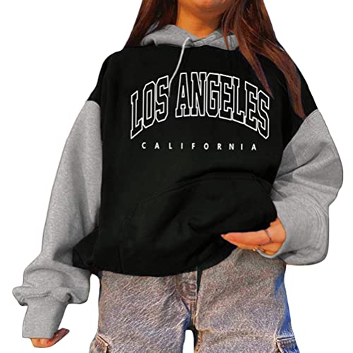 Tomwell Damen Sweatshirt Buchstaben Druck Langarm Rundhals Pullover Bauchfrei Warm Pulli Oversized Casual Bequem Teenager Mädchen Hoodie Sportbekleidung Mit Taschen B2 Schwarz L von Tomwell