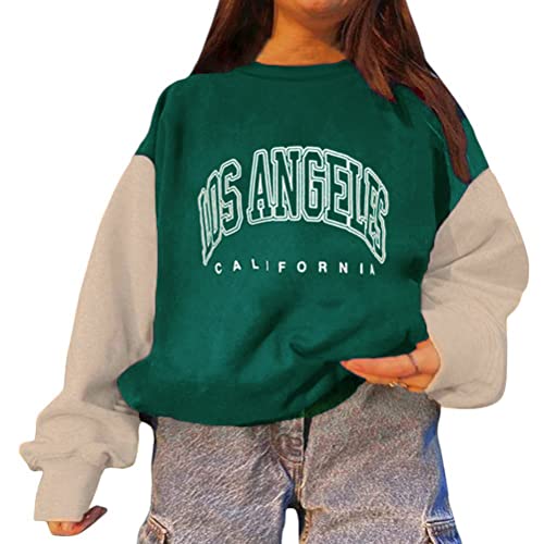 Tomwell Damen Sweatshirt Buchstaben Druck Langarm Rundhals Pullover Warm Pulli Oversized Bequem Teenager Mädchen Hoodie Sportbekleidung Lang Tops W Grün XS von Tomwell