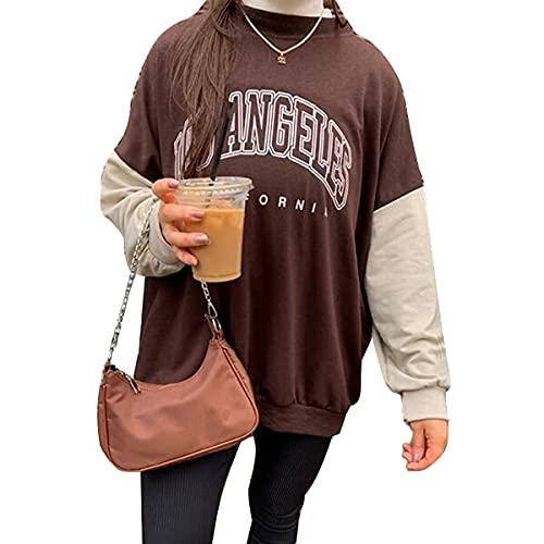 Tomwell Damen Sweatshirt Buchstaben Druck Langarm Rundhals Pullover Warm Pulli Oversized Casual Bequem Teenager Mädchen Hoodie Sportbekleidung Lang Tops W Braun M von Tomwell