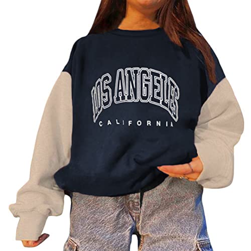 Tomwell Damen Sweatshirt Buchstaben Druck Langarm Rundhals Pullover Warm Pulli Oversized Casual Bequem Teenager Mädchen Hoodie Sportbekleidung Lang Tops W Marineblau L von Tomwell