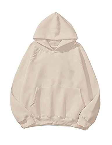 Tomwell Hoodie Damen Herbst Winter Kapuzenpullover Oversize Pullover mit Kapuze Teenager Mädchen Langarm Sweatshirt Casual Pulli mit Taschen G Aprikose S von Tomwell