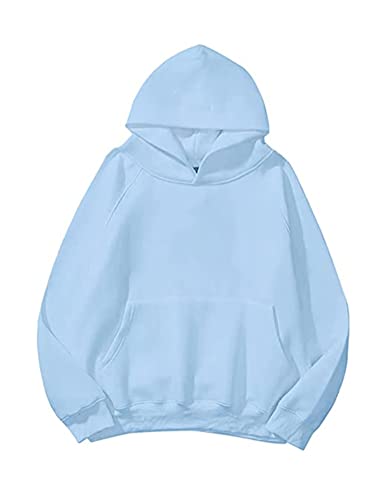 Tomwell Hoodie Damen Herbst Winter Kapuzenpullover Oversize Pullover mit Kapuze Teenager Mädchen Langarm Sweatshirt Casual Pulli mit Taschen G Hellblau M von Tomwell