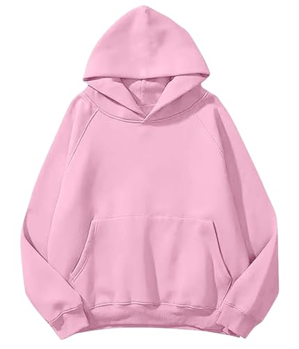 Tomwell Damen Sweatshirt Pullover Teenager Mädchen Hoodie Herbst Winter Frauen Oberteile Langarmshirt Kapuzenpullover Mode Bequem Casual Pulli mit Kordel und Taschen G Rosa L von Tomwell