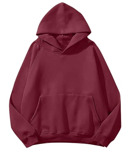 Tomwell Damen Sweatshirt Pullover Teenager Mädchen Hoodie Herbst Winter Frauen Oberteile Langarmshirt Kapuzenpullover Mode Bequem Casual Pulli mit Kordel und Taschen G Weinrot M von Tomwell